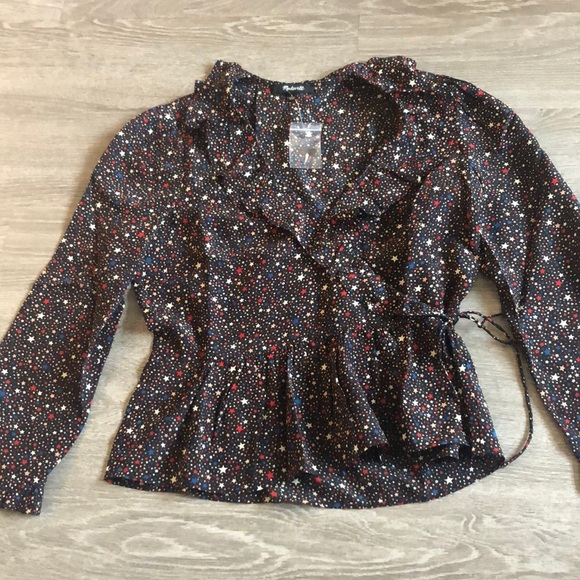 NWOT Madewell silk ruffle star print blouse, S - Picture 3 of 6